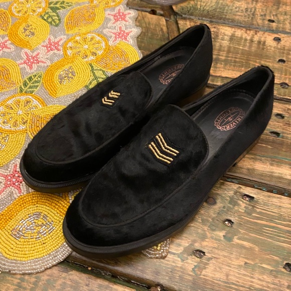 Triver Flight Black Calf Hair Military Style Flat Chunky Loafers - Picture 6 of 13